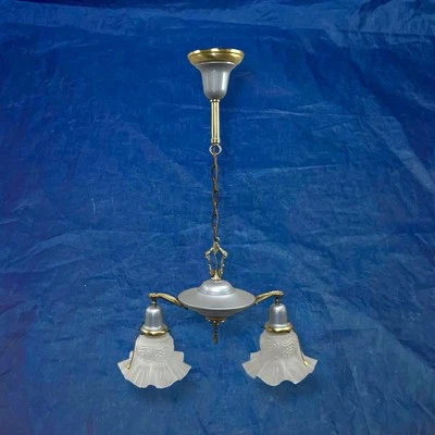 Accesorio colgante doble de latón antiguo con cable cortinas esmeriladas cableado SF2 Foto 1 de 4