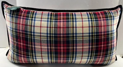 Ralph Lauren Decorative Pillow Tartan Plaid Red White Black Velvet Trim - Image 1 of 4