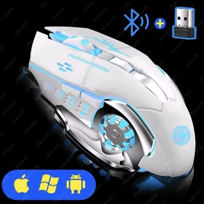  Gaming Wireless Mouse PC Rechargeable LED Light USB Computer Laptop Silent Mice - Image 1 of 4