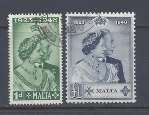 MALTA  GVI 1949 ROYAL SILVER WEDDING PAIR USED  SG 249,250 - Picture 1 of 2