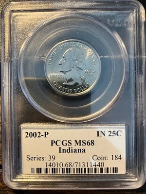 2002-P PCGS MS68 Indiana State Quarter Business Strike 25C Flag - Image 1 of 2