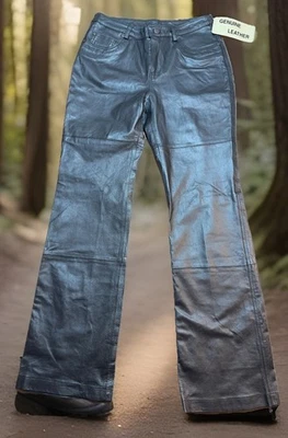 METROSTYLE Gray 100% GENUINE LEATHER Lined 5-POCKET Bootcut PANTS Sz 6 NEW Jeans - Image 1 of 4