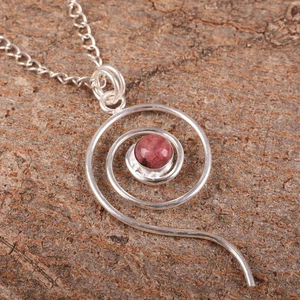 Sterling Silver Black Rhodonite Gemstone Artisan Heart Chakra Bezel Wife Pendant - Picture 1 of 6