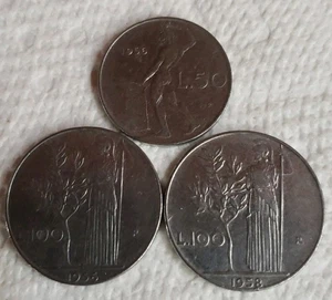 1950s Italian Lira Coins 1956 L.50 & L.100 As Well As A 1958 L.100 Super Nice!! - Picture 1 of 7