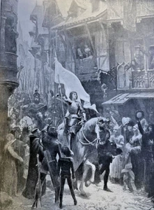 1895 Vintage Zeitschrift Illustration Jeanne d'Arc Eintritt in Orleans - Bild 1 von 2