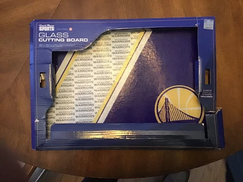 Golden State Warriors Cutting Board Glass Tempered 14"x10" with Display Stands Cover