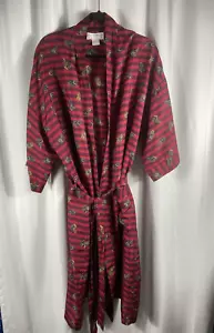 Perry Ellis Men's 100% Silk OS Robe Sleepwear Vintage Red Stripe Abstract Print - Picture 1 of 9