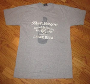  Rot gestreifte Kleidung ~ graues Herren-T-Shirt ~ rot gestreift Lager Bier ~ Größe M - Bild 1 von 11