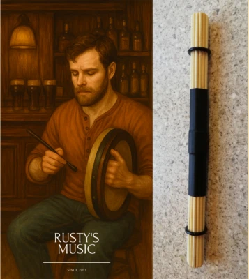 RUSTYS MUSIC Bodhran Brush 9" Tipper, Beater, Double Ended Brush, Stick, Hand Made.
