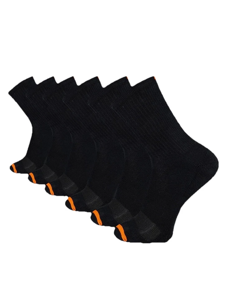 Merrell Mens Crew Socks Cushioned 6 Pairs Fits Shoe Size 9-12 Solid Black