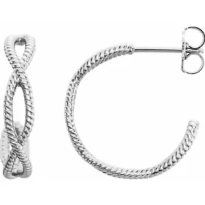 21mm PAIR 950 Solid PLATINUM Rope Hoop Earrings Polished USA MADE with backs - Picture 1 of 2