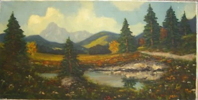 :::FRANZ WITTEN ° HERBSTLICHE FLUSSLANDSCHAFT MIT BÄUMEN BERGE MÜNCHEN SIGNIERT - Bild 1 von 4