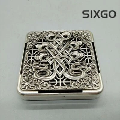 Flor Asiática Tíbet Plata Cobre Tinta Caja Pluma Lavado Olla Tesoros Tinta Pad Caja Foto 1 de 4