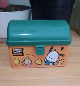 Hucha de colección Sanrio Pochacco Fuwa Fuwa caja de hojalata de metal 1994 1989 faltante cerradura - Imagen 1 de 9