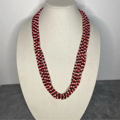 Collar de cuentas de madera vintage años 80 negro, crema, rojo cinco hebras Foto 1 de 4