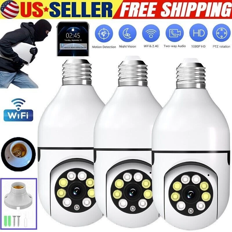 BOYKEEP 3X 360° 1080P IP E27 Light Bulb Camera wifi IR Night SmartHome Wireless Security