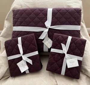 Pottery Barn Belgian Flax Linen Diamond Quilt Full Queen & 2 Euro Shams new - Picture 1 of 9