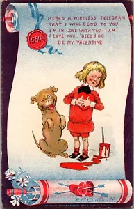 Postal Artista Firmado R F Outcault Telegram I'm In Love With You Sin Publicar - Imagen 1 de 3