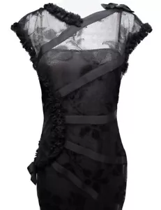 CHANEL 2013 Black Evening Dress Lase Flowers Bow Sz. M - Picture 1 of 12