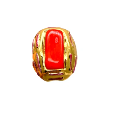 Anillos ajustables de coral naranja grande anillo chapado en oro joyería de aniversario Foto 1 de 4