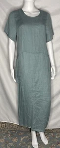 Flax Linen MIDI Dress Petite Sage Green Lagenlook Pockets - Picture 1 of 5