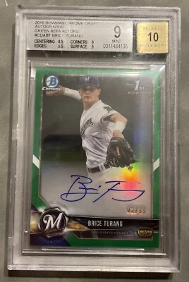 Brice Turang 2018 Bowman Draft Chrome 1st Auto RC Green Refractor 02/99 Jersey# - Image 1 of 2