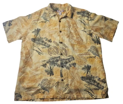 Vintage Caribbean Joe Men's Hawaiian Shirt Sz XXL Post Stamp Yellow Linen Blend - Image 1 of 4