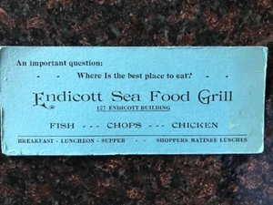 Vintage Victorian Trade Card "Endicott Sea Food Grill" St Paul, MN 1940's - Picture 1 of 2
