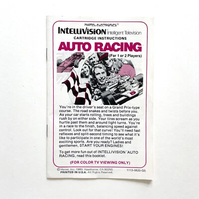 1980 Intellivision Auto Racing Video Game Instructions Manual • Vintage - Image 1 of 4