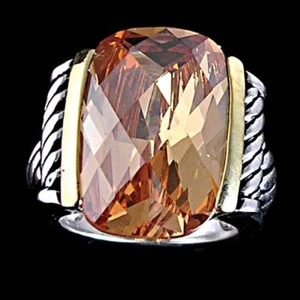 DYNAMIC_2-TONE_CHAMPAGNE CITRINE CZ CABLE RING SZ-9__925 STERLING SILVER - Picture 1 of 7