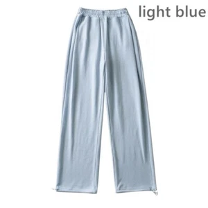 Women's Drawstring Sweatpants Straight Trousers Wide Leg Pants Elastic Waist - Picture 1 of 29