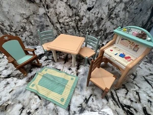Fisher Price Loving Family Dollhouse Furniture Lot Desk, Chairs, Table Rocker - Picture 1 of 4