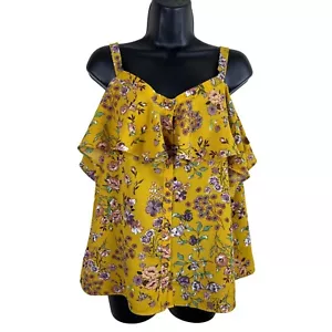 Moa Moa Blouse Womens Size XL Extra Large Mustard Yellow NWT Cold Shoulder Top - Picture 1 of 10