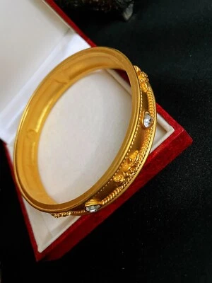 复古 ELIZABETH Taylor 适用于 AVON 金色玫瑰和心形水钻手镯 — 第 1/4 张图片