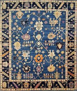 8x10, 9x12 Navy Blue Turkish Oushak Hand Knotted Wool Transitional Oriental Area