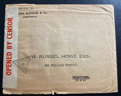 1940 Mussooree Индия Реклама Цензурированная Обложка В Нью-Йорк США Обратная Почта - Изображение 1 из 2