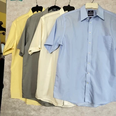 Stafford Men's Regular Fit Easy Care Broadcloth Short Sleeve Dress Shirt Size 17 - Image 1 of 4