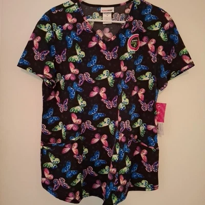 Scrubstar scrub top medium Women’s Pockets Stretch Butterflies  Nwt - Image 1 of 4