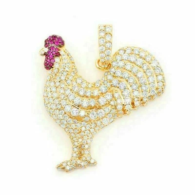 NEW 2 .0t Round Diamond (Chicken) Pendant Chain 14k Yellow Gold Finish for Gift - Image 1 of 4