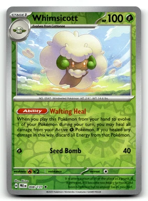 Whimsicott 015/162 Reverse Holo Rare SV05: Temporal Forces LP - Image 1 of 2