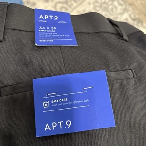 Apt. 9 Pantaloni Uomo 34x38Neri Xtra Slim Fit Flat Front Slacks Ultimate No Iron - Foto 1 di 5