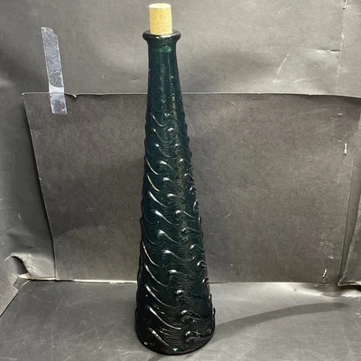Teal Blue Wave Genie Bottle Mid Century Italian Empoli Glass NO Stopper 15.5" - image 1 of 4