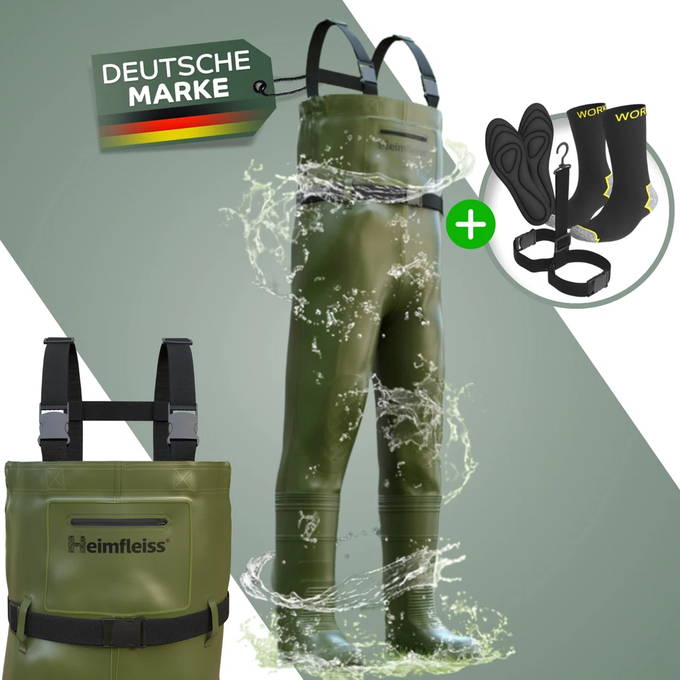 Wathose-n Herren/Damen Angler-Hose wasserdicht mit Stiefel Fischer Angelanzug 		 - Bild 1 von 4