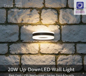 Garden LED Wall Light Dusk Till Dawn Sensor Circular waterproof - Picture 1 of 19