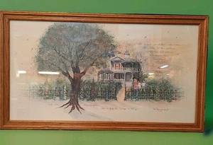 Vtg Framed Print D.Morgan 1990 Country Home With Children Flowers Inspirational - Picture 1 of 22