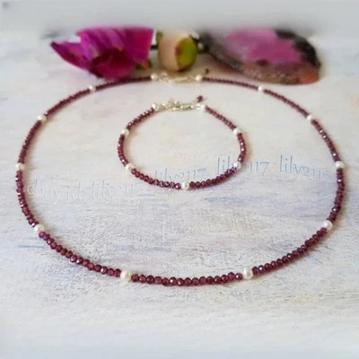 Juego de pulsera collar de perlas barrocas blancas naturales de espinela roja facetadas de 3 mm 4-5 mm Foto 1 de 4
