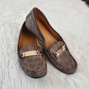 Coach Olive Size 7 Signature Brown Coated Canvas Loafers - Picture 1 of 10