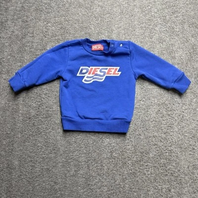 Diesel Sweatshirt Baby 12-18 Months Blue Logo Pullover Sweater 100% Cotton - Image 1 of 4