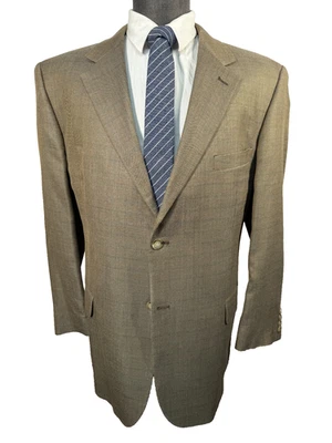 ANDREW FEZZA Mens Brown Graph Check SILK WOOL Sport Coat Blazer Jacket 46R - Image 1 of 4