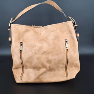 Jen & Co Alexa Faux Canvas 2-in-1 Hobo Bag Tan 12" Tall X 14" Wide - Picture 1 of 24